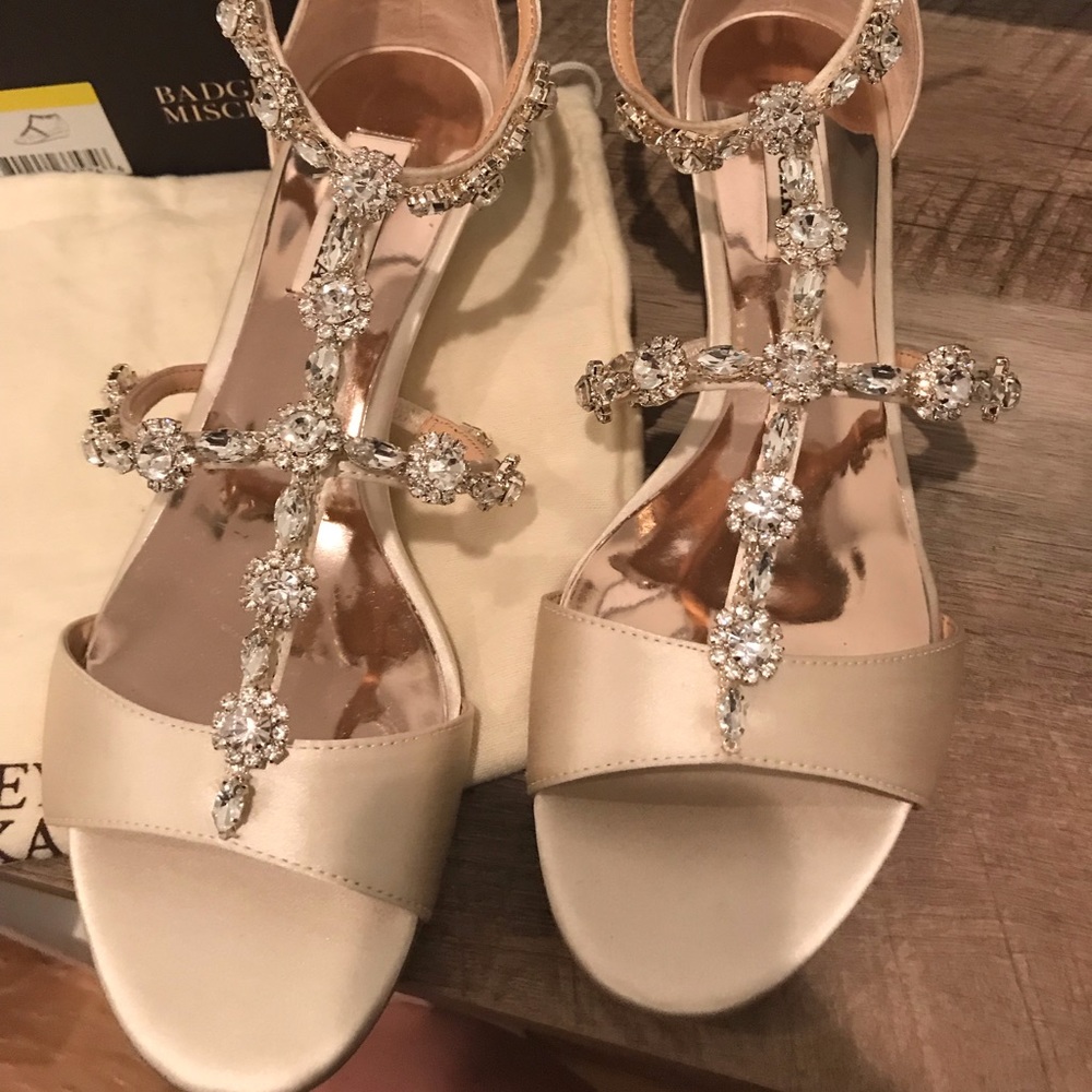Badgley Mischka Terry Wedge Sandal in Ivory Satin